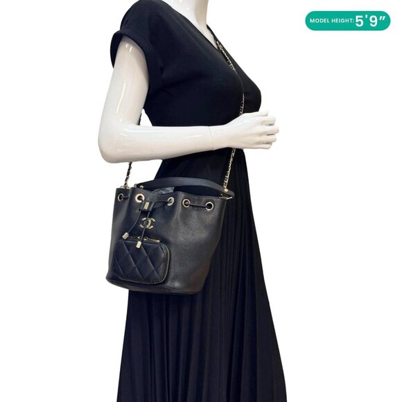 Chanel Business Affinity Caviar Quilted Leather Drawstring Bucket Bag Black - Picture 2 of 16